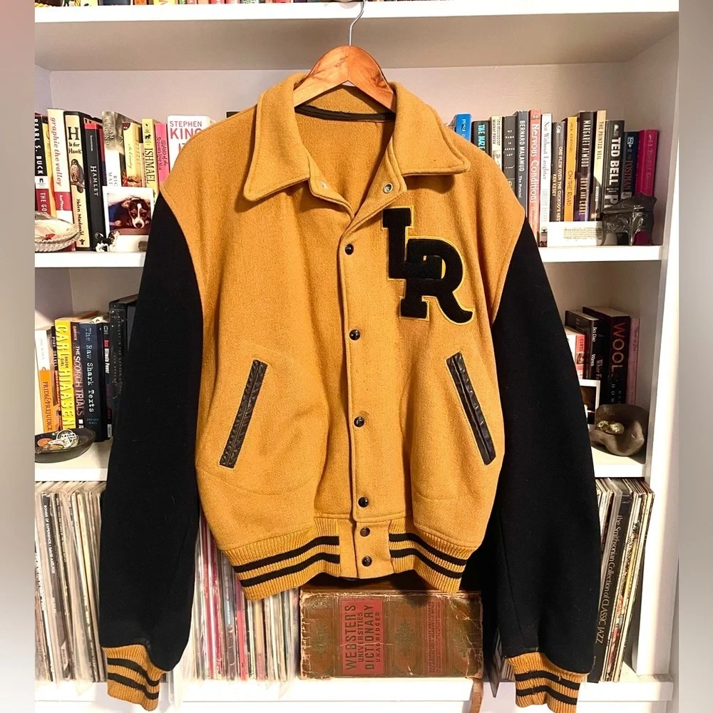 Vintage Letterman Varsity Jacket Wool Black Gold LR Central High School Arkansas